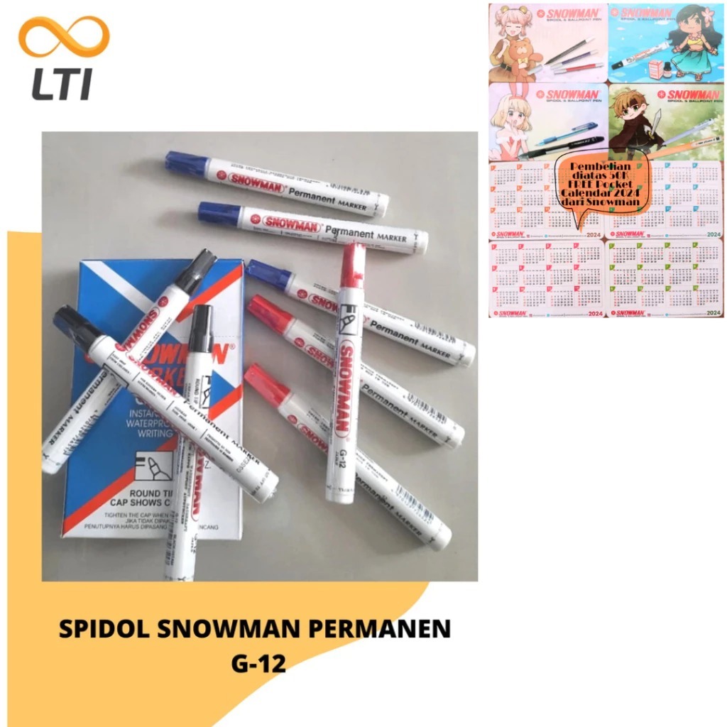

Spidol Permanent Marker SNOWMAN G-12 Spidol Permanen / Lusin BISA CAMPUR WARNA - MURMER
