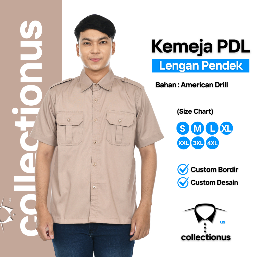 Baju Kemeja PDL Khaki Lengan Pendek Seragam Kerja Dinas Lapangan Outdoor Komunitas Custom Sekolah Ku
