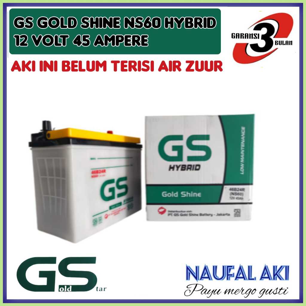 Aki Mobil Avanza/Terios/Rush/Taruna/Xenia/Katana/Escudo/APV GS Gold shine NS60 HYBRID 45 ampere