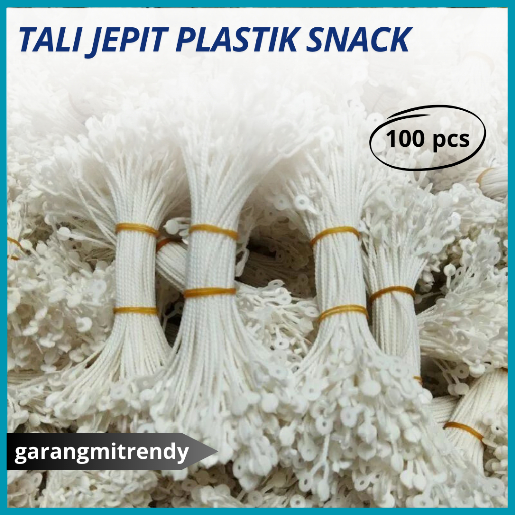 

Tali Jepit Plastik Snack/Tali Plintir Warna Putih Berkualitas/Tali Tenteng Camilan ( Isi 100Pcs )