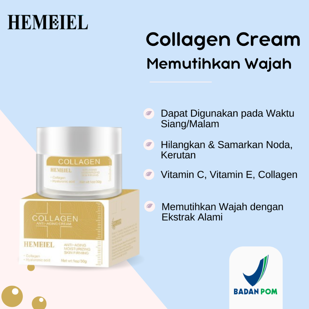 BPOM Collagen Day Night Cream Moisturizing Brightening Skin Krim Kolagen Pelembab Pemutih Wajah
