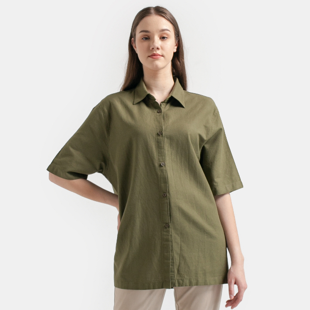 SUAI Lareta Kemeja Oversized Linen Pendek Wanita