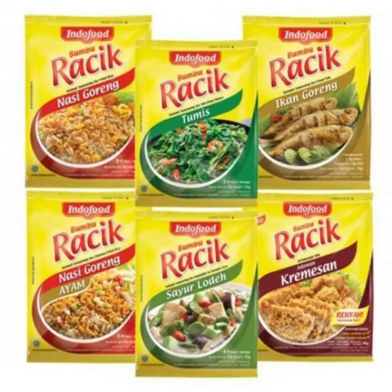 

Indofood Bumbu Racik Sachet Serbaguna/Ayam / Tempe/ Nasi goreng/ Ikan/ Sayur