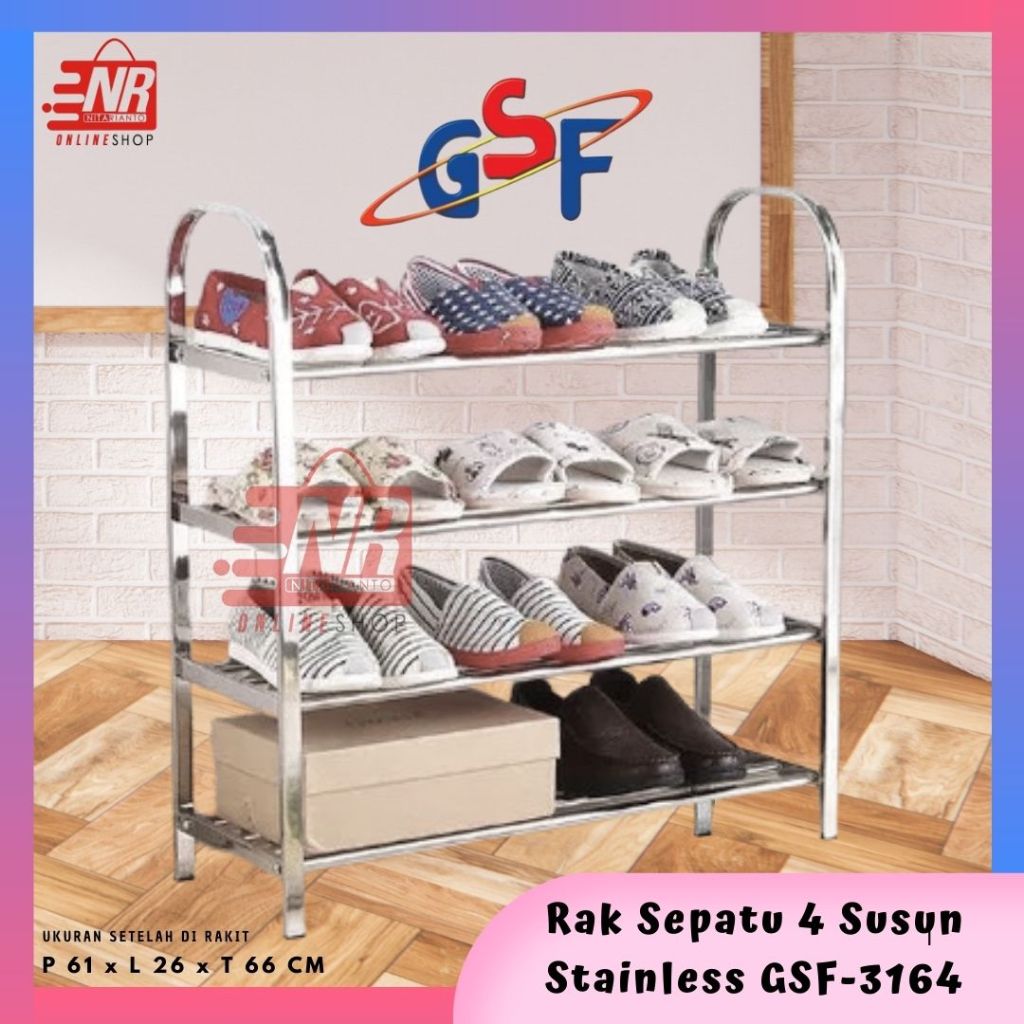 Rak Sepatu 4 Susun Besi Stainless Steel GSF-3164 / Rak Sepatu Susun 4 / Rak Sepatu Kuat Kokoh / Rak 