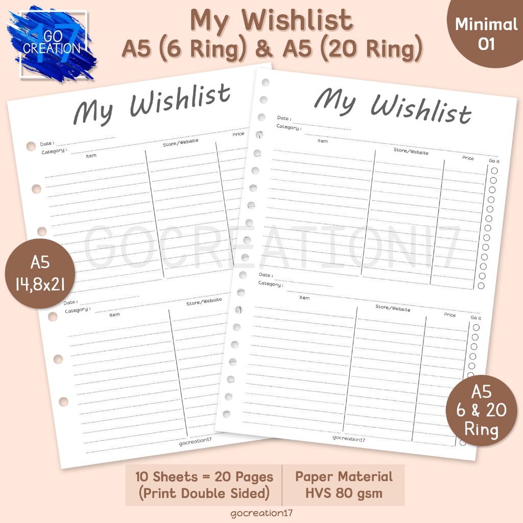 

Buku Planner Kertas Isi Binder Wishlist Simple Minimalis A5