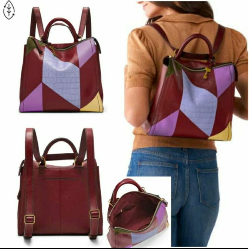 fossil elina convertible backpack patchwork wine