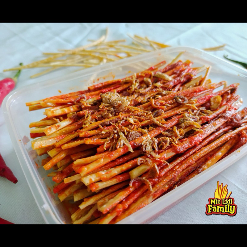 

(Kemasan Tepak) MIE LIDI FAMILY/ Jajanan Biting Renyah Gurih /Pedas/Balado/Manis
