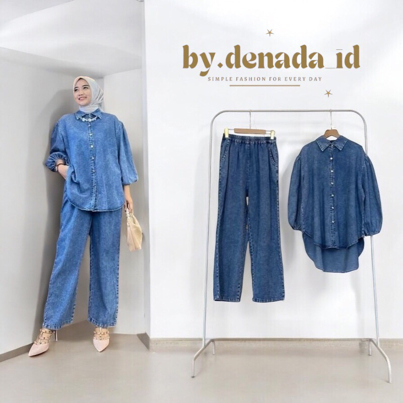 SETELAN JEANS WANITA // ONE SET KEMEJA JEANS