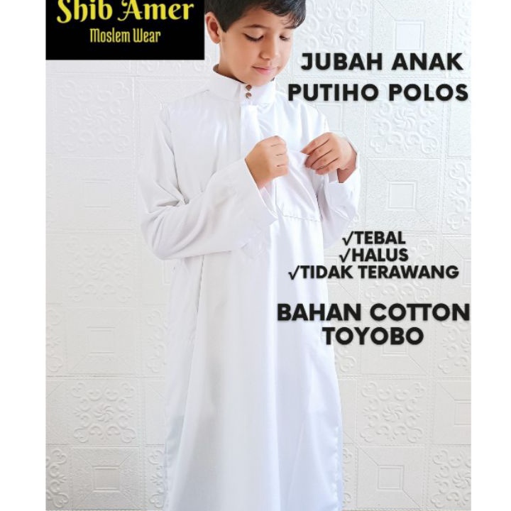 MURAH BERKULITAS Jubah Putih  Gamis Putih Anak Laki Laki Putih Polos Kerah Tegak Thobe