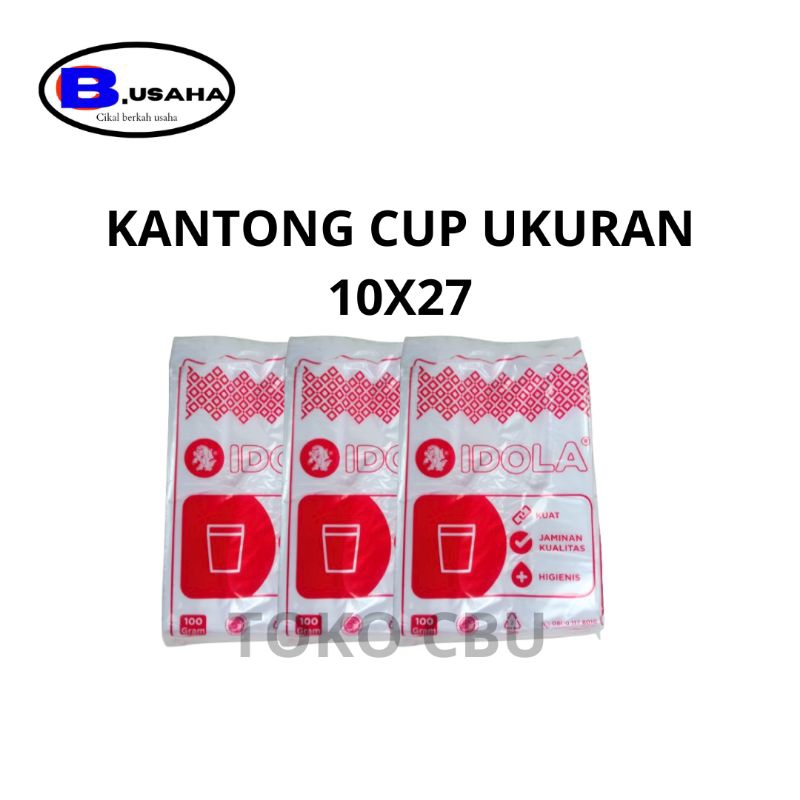 Kantong Kresek Cup 1 Cup / Kresek Cup IDOLA Merah isi ±100lembar ukuran 10x27