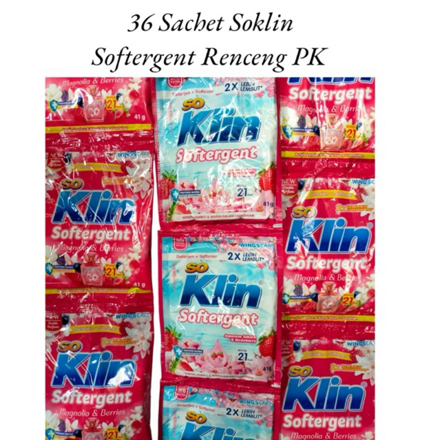 36 Sachet Soklin PK Detergent Bubuk Antinoda Renceng