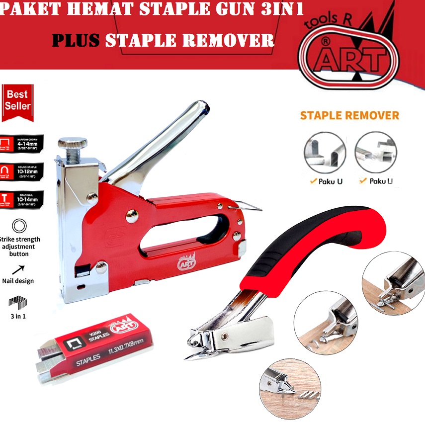 

Super Quality PAKET HEMAT ART Staple Gun 414mm 3IN1 Staple Gun Trecker 3 in 1 Staples Staple Gun Tembak PLUS ART Stapler Remover Pembuka Pelepas Steples Nail Pulling Tools Alat Pembuka Pencabut Isi Staples