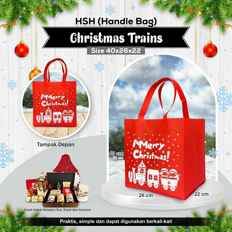 

Tas Hampers Natal Tas Parcel Natal Goodiebag Spunbond ukuran TxPxL 40x26x22 muat dus nasi ukuran 20x20 dan 22x22