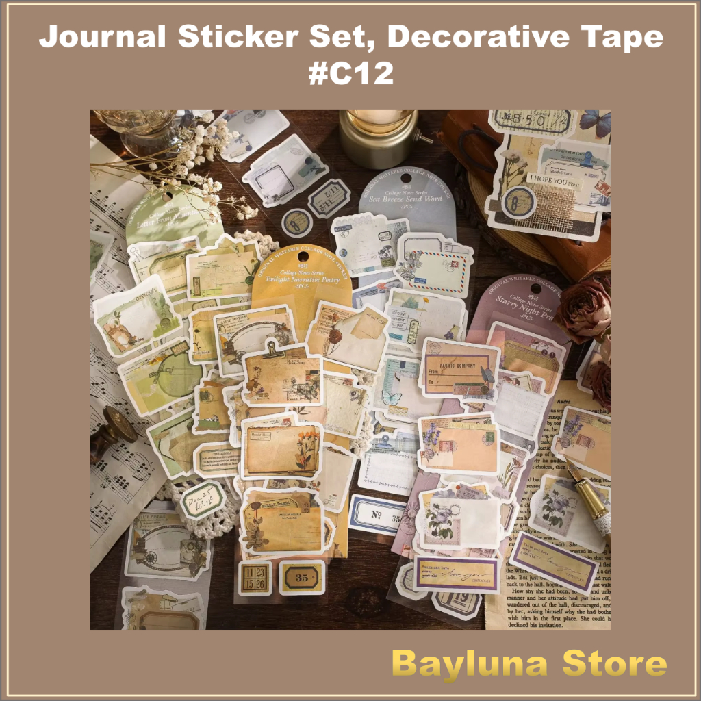 

BYL Journal Sticker Set DIY Journal Stickers Washi Sticker Paper Scrapbooking Material Scrapbook Kit #C12