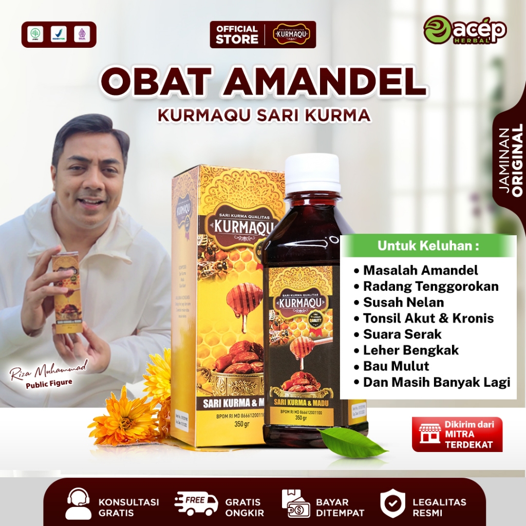 Obat Herbal Khusus Amandel Anak dan Dewasa, Susah Nelan, Sakit Menelan, Radang Tenggorokan, Bau Mulut, Batuk, Gondokan, Asma, Sesak Nafas, Tonsil Akut Dan Kronis, Papiloma, Graves, Kista, Lipoma, Tumor, Panas Dalam - KURMAQU 100% MADU ASLI PLUS KURMA