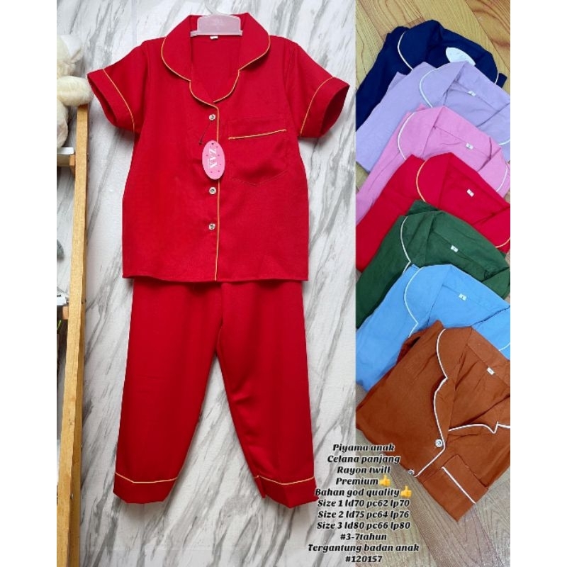 Piyama Polos anak 3-7tahun /Setelan PIyama Anak Rayon Twill polos