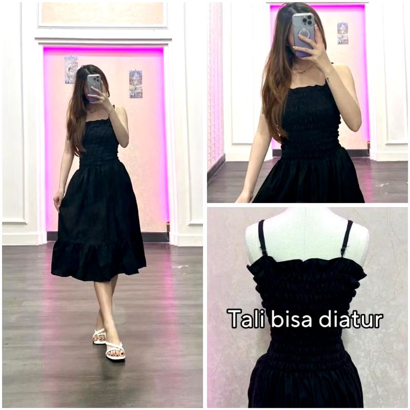 Babydoll DRESS TALI WANITA / DRESS TANKTOP / Dress Smocked full
