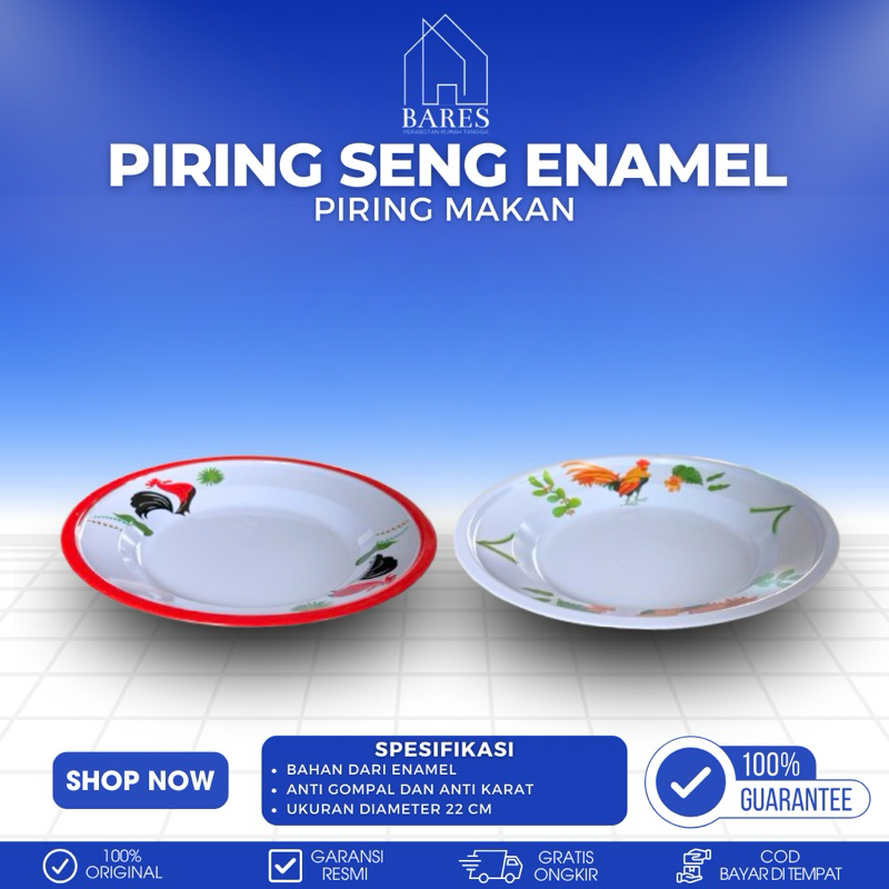 Piring Seng Ayam Jago 22cm Piring Makan Enamel Piring Jadul