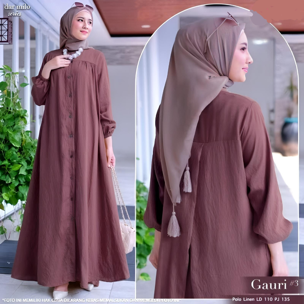 Gauri Maxi Dress Gamis Crinkle Airflow Premium Diamond Polos Baju Wanita Busui
