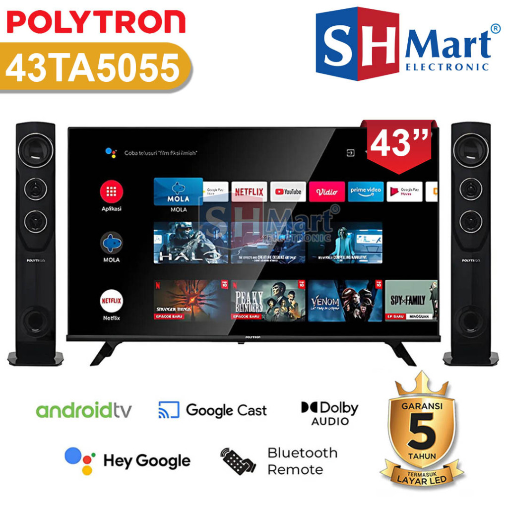 TV POLYTRON 43 INCH PLD43TA5055 FHD FRAMELESS ANDROID TV CINEMAX TOWER