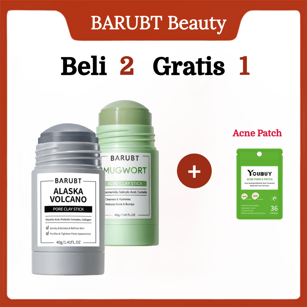 [Beli 2 gratis 1]BARUBT Mugwort Acne Clay Stick 40G + Alaska Volcano Pore Clay Stick 40g | Skincare 