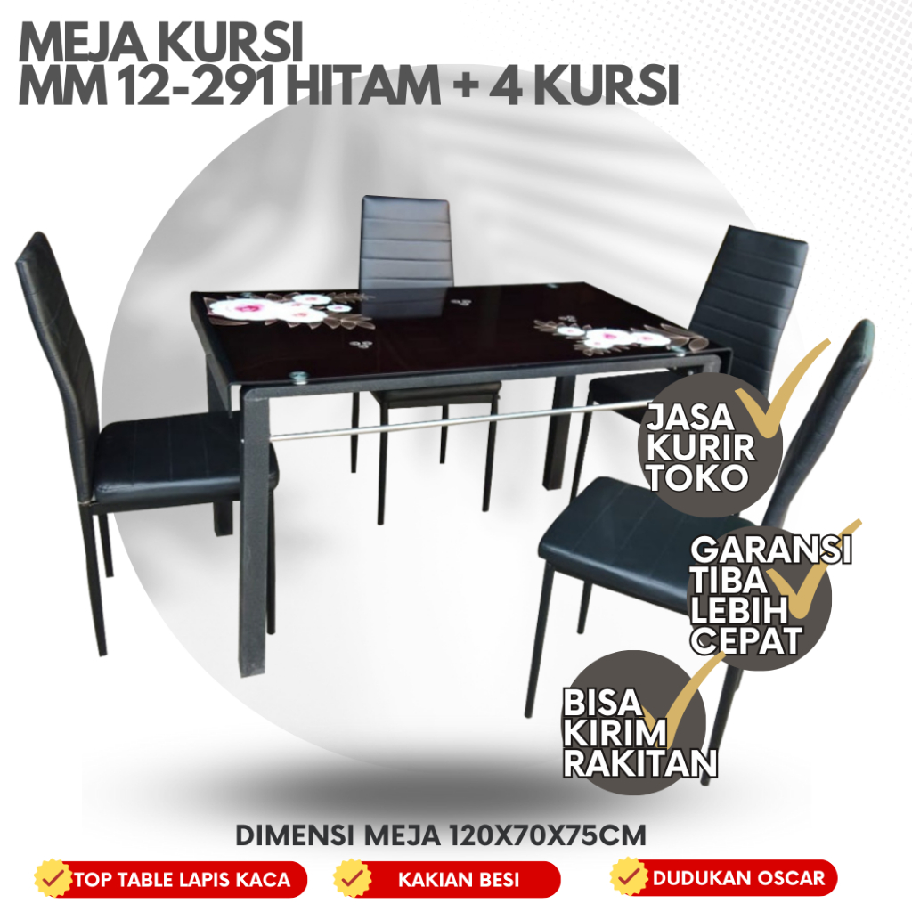 Meja Makan Minimalis 4 Kursi MM 12291 Hitam