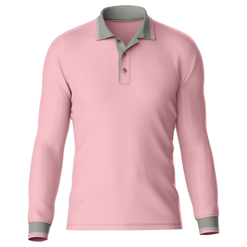 Kaos polo shirt - kaos kerah polos kombinasi list kerah - kaos pria | PINK KERAH ABU Lengan Panjang