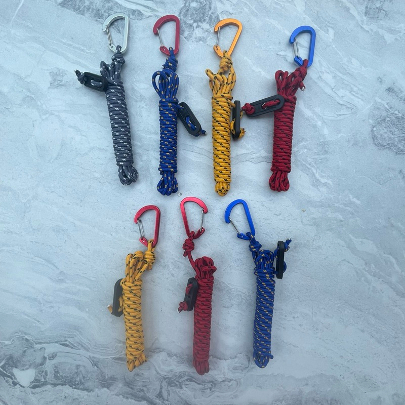 Tali Flysheet Tenda 2 Set Guyline Carabiner Besi Prusik Reflektif 3mm