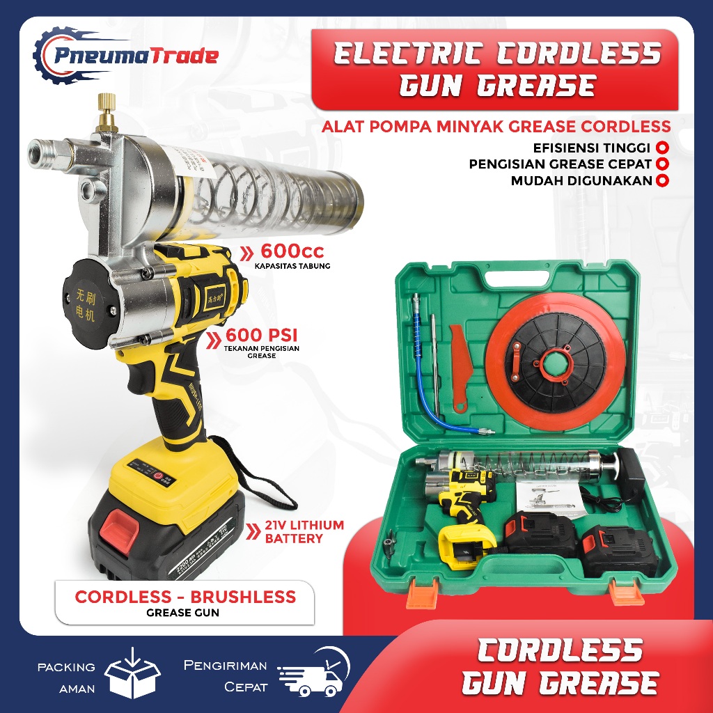 Alat GREASE Semprot Listrik Electric Spray Gun 600CC 21VOLT 5500mAh minyak Lithium Grease Gun