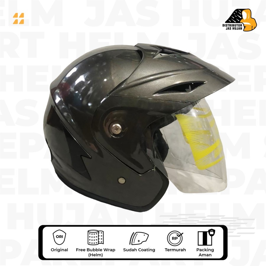 Helm Dewasa Jumbo XL - XXL Gunmetal Glossy / Abutua