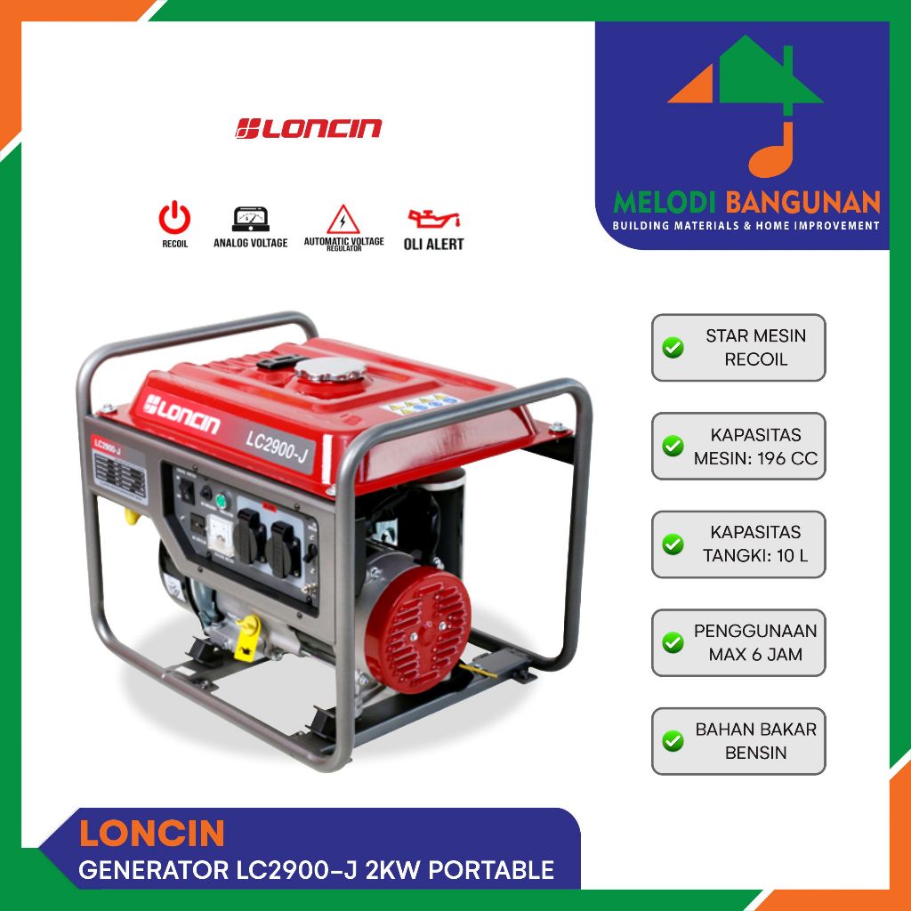Loncin - Mesin Genset Generator Listrik Bensin Lc 2900 J Lc2900J 2000 W