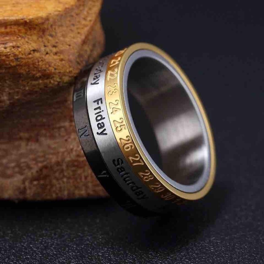 Cincin Kalender 3 in 1  / Cincin Fashion Keren 3 Warna Calendar  Bisa Diputar Pria Wanita- Cincin Ti