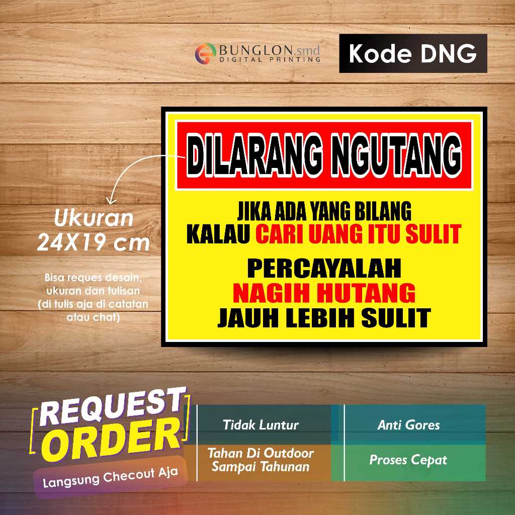 

STIKER DILARANG NGUTANG + LAMINASI KODE DNG KUNING