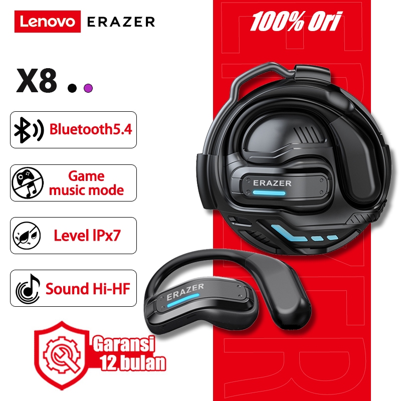 Lenovo ERAZER X8 Earphone Bluetooth 5.4 OWS dengan Mikrofon Headphone Olahraga Headphone Gaming Ster