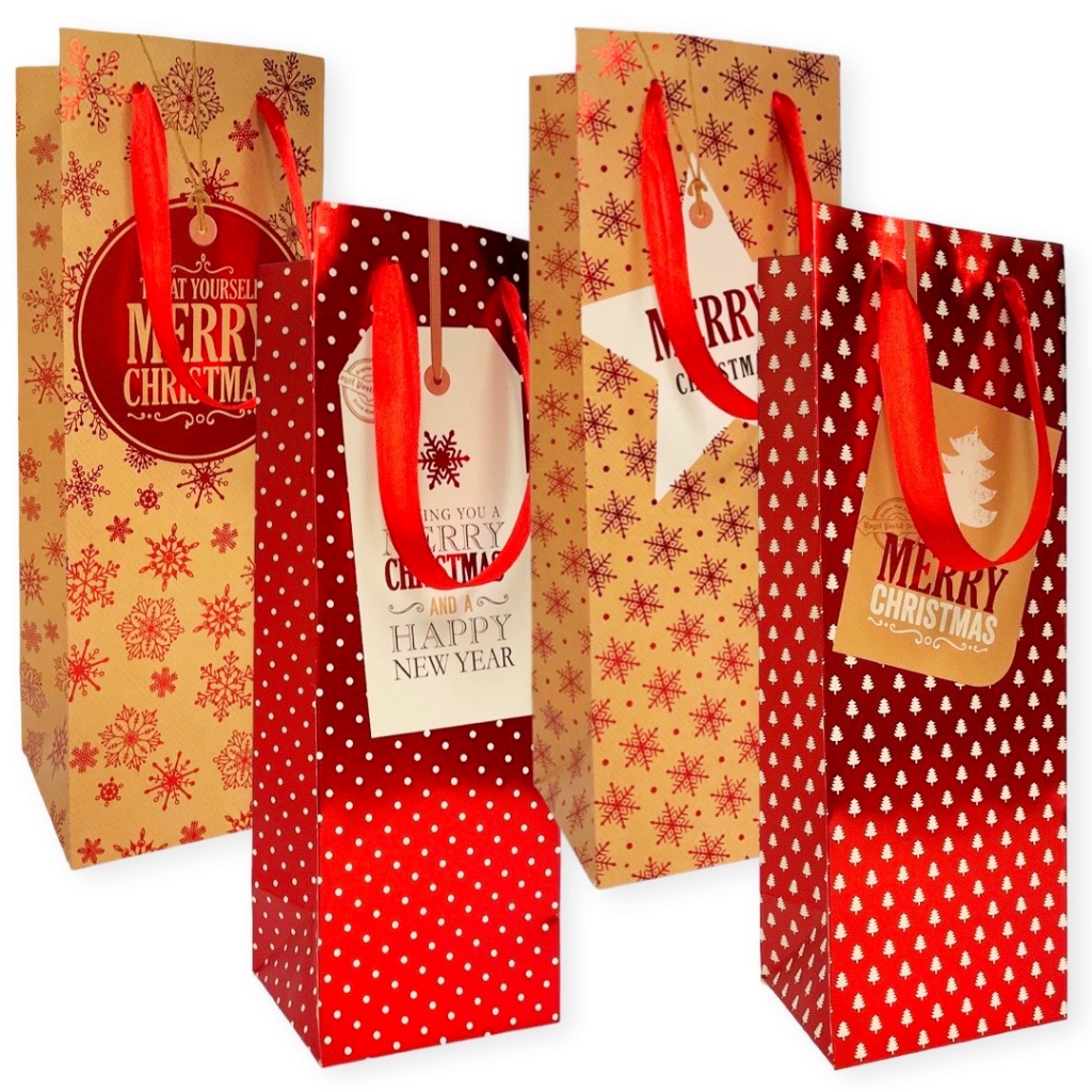 

Pinky Bee Kantong Kertas / Paper Bag Natal Botol Wine Merah 35x12x10cm 70200200