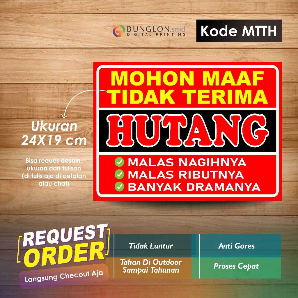 

STIKER MOHON MAAF TIDAK TERIMA HUTANG + LAMINASI KODE MTTH MERAH