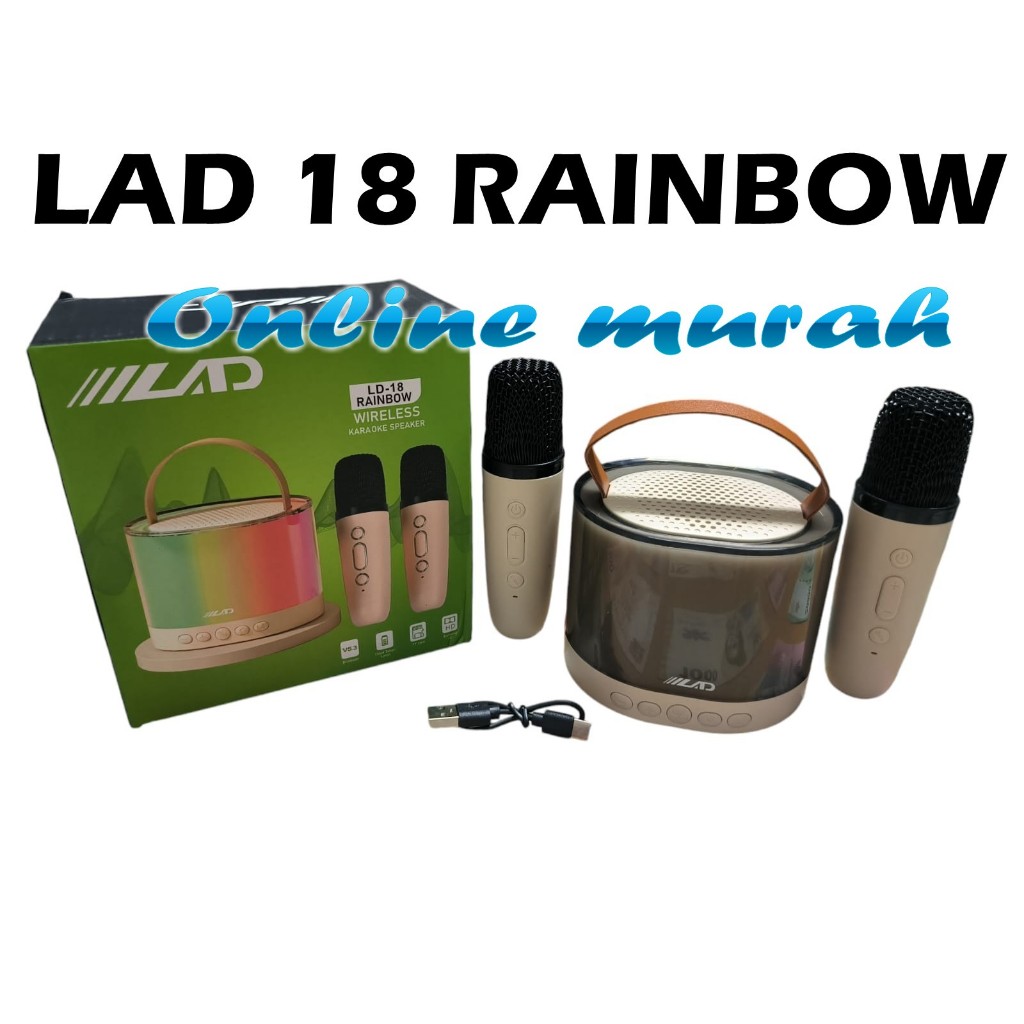 SPEAKER PORTABLE KARAOKE 2 MIC WIRELESS LAD LD18 RAINBOW / LAD 18 RAINBOW ORIGINAL