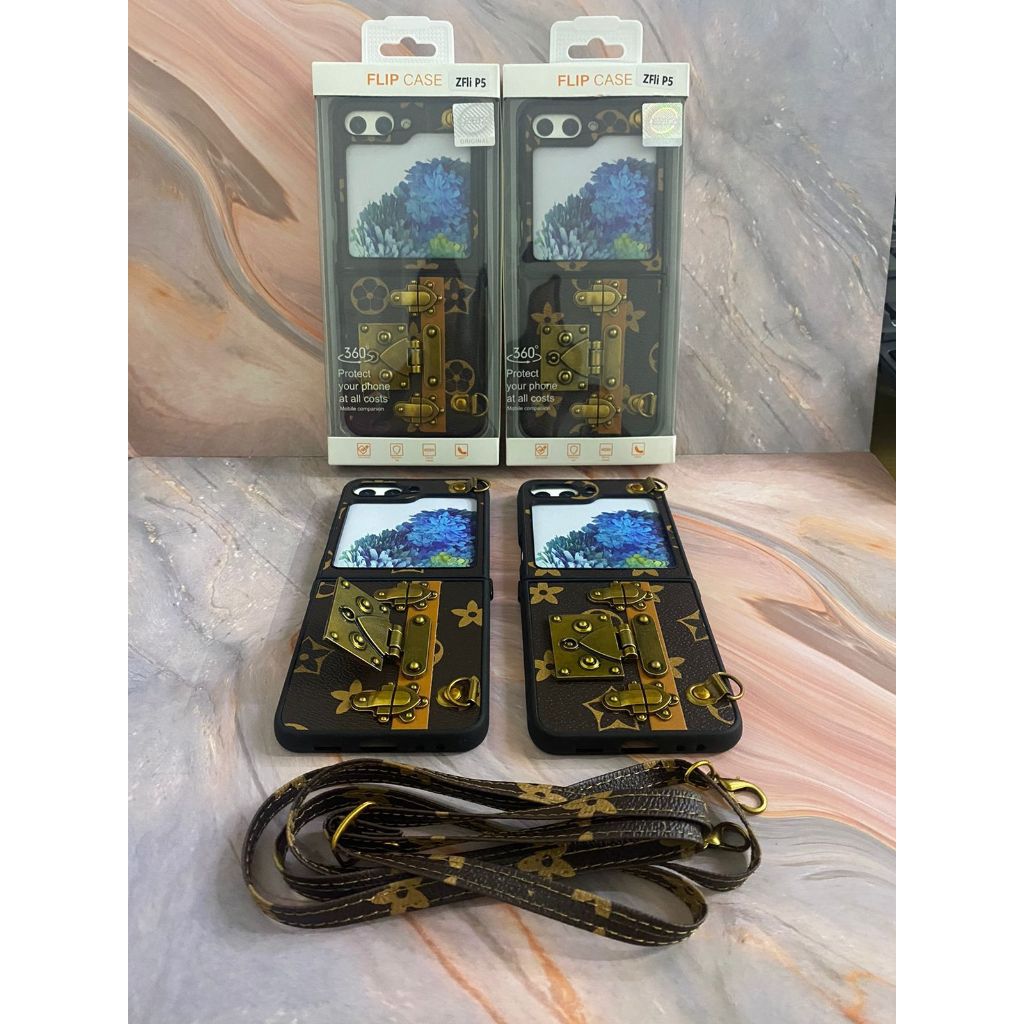 CASE LEATER KULIT MODEL LV SELEMPANG TALI TAS SAMSUNG FLIP 3 4 5 6 7 FOLD 3 4 5 6 7 PREMIUM KULIT