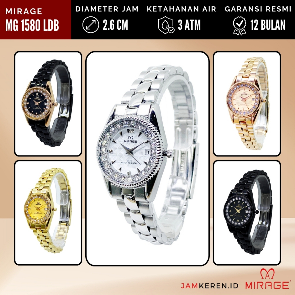 Mirage - Jam Wanita Elegan Mewah - Jam Tangan Mirage Wanita - 1580 L RX Permata Original 100%