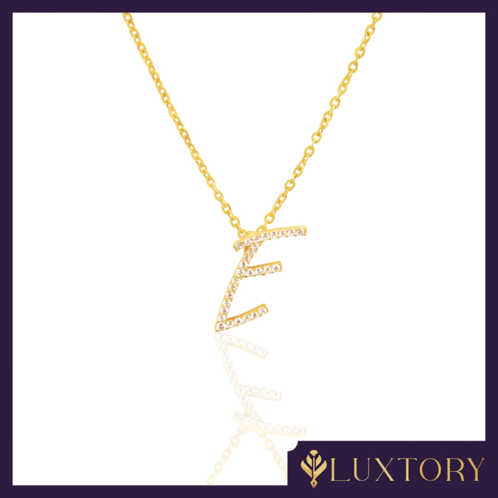 Kalung Kait Emas Huruf "E" Full Permata 8K