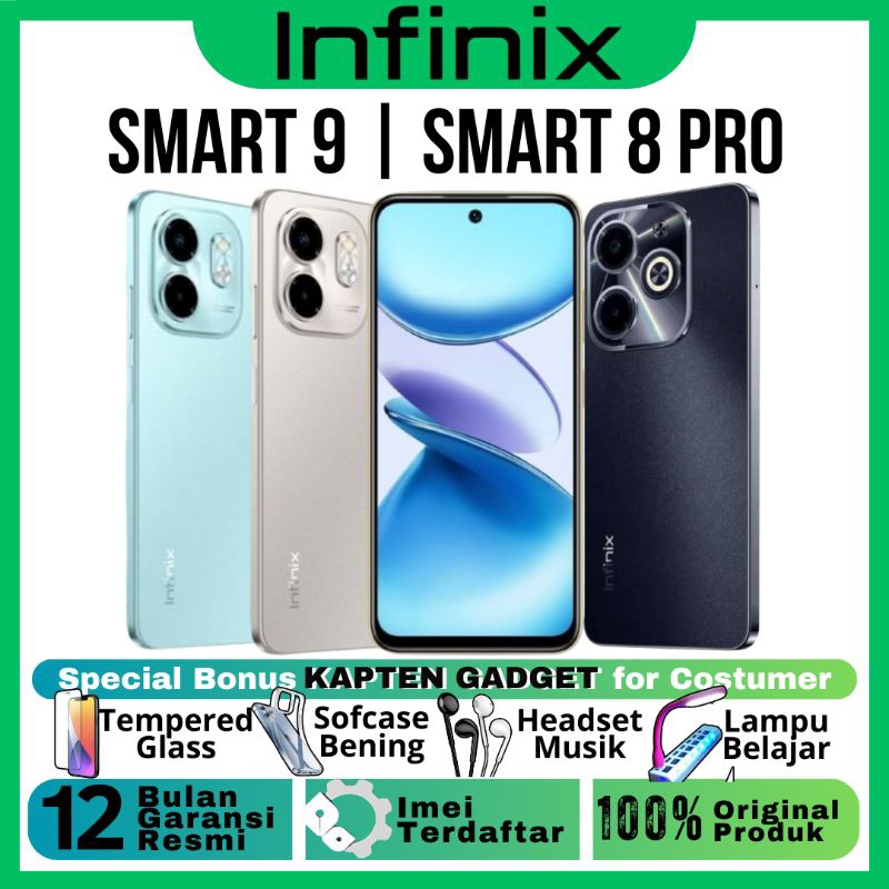 HP INFINIX SMART 9 | SMART 8 PRO 4/64GB - 4/128GB - 8/128GB Ram Upto 16GB 100% BARU ORIGINAL GARANSI