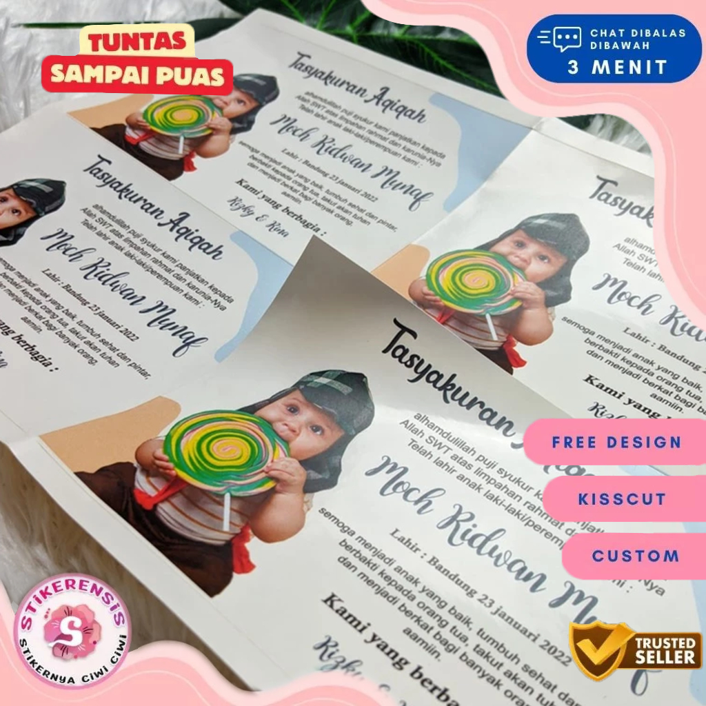 

Stikerensis Stiker Label Tasyakuran Aqiqah Custom Sticker Nama Bayi Ucapan Kelahiran Akikah