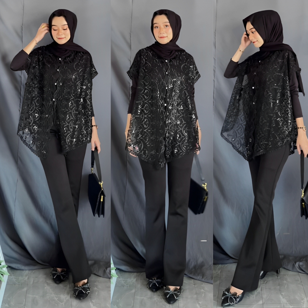Lini Vest Outer Rompi Brokat Atasan Crop Top Brukat Murah Luaran