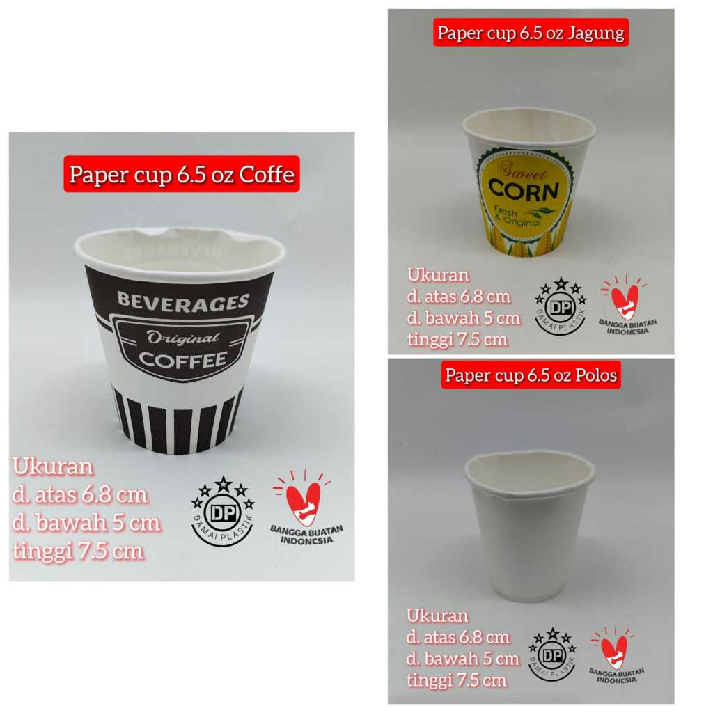 GELAS Kertas Paper cup 6,5 OZ POLOS Jagung JASUKE POP SWEET CORN Motif Kopi Hot Coffe Teh 6.5oz 6.5
