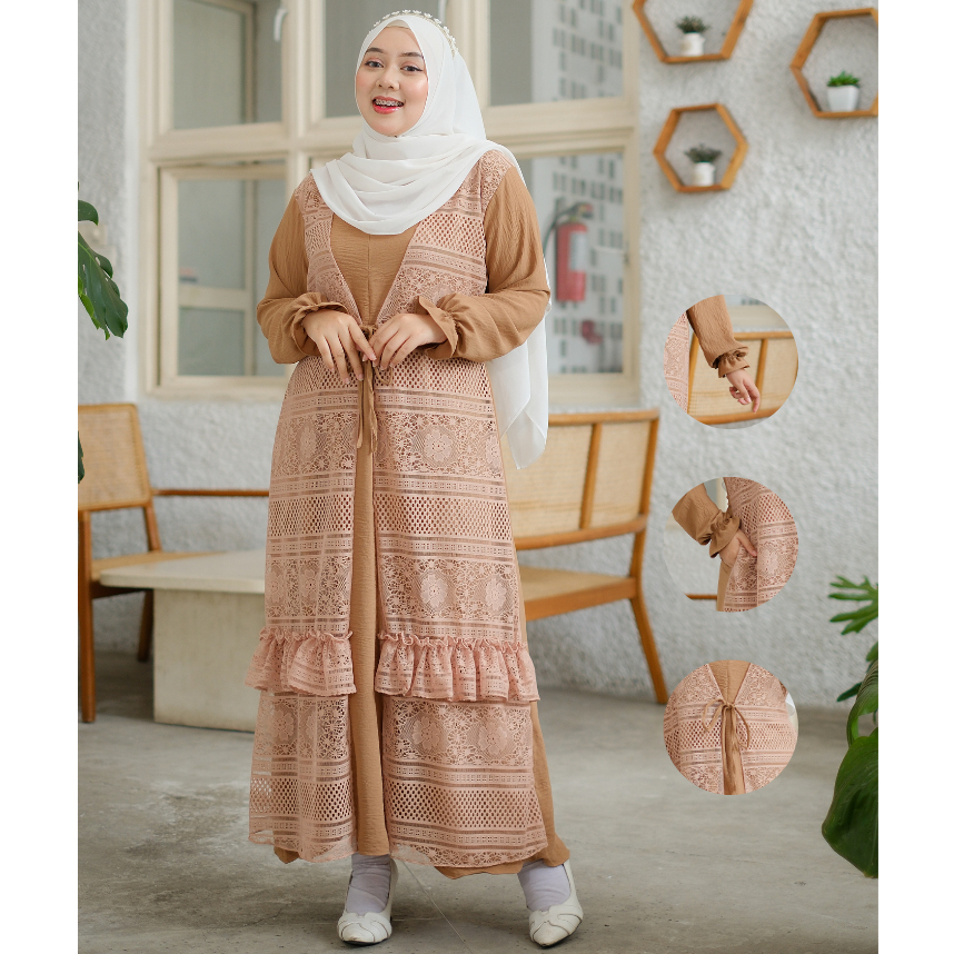 Fuji Dress Gamis Brukat Wanita Gamis Pesta Tanpa Hijab Baju Muslim Lebaran Model Terbaru 2025