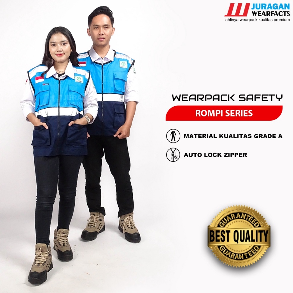 KODE A6N Juragan wearfacts  Rompi Safety Warna Biru Navy Kombinasi Biru Toska