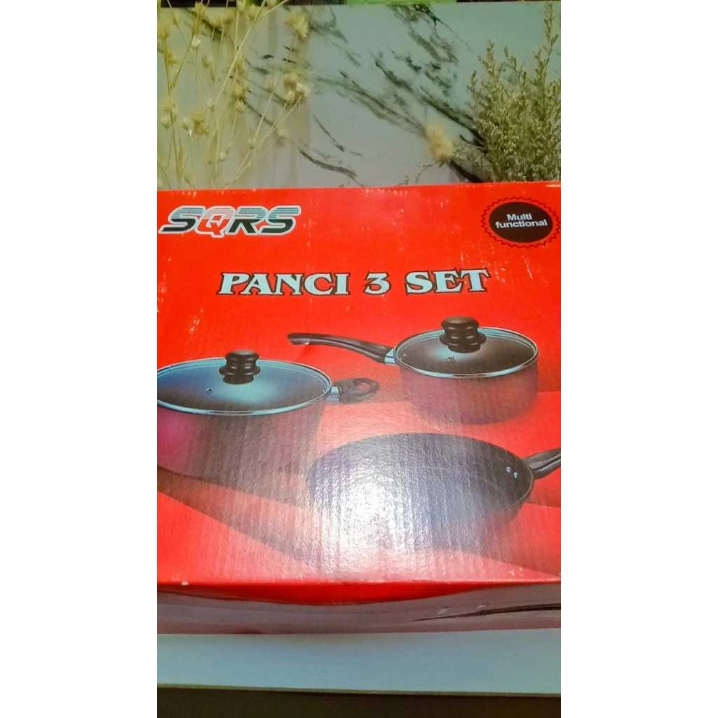 Panci Wajan Set Isi 3 Pcs SQRS Panci Teplon Presto Wajan Anti Lengket 1 Set Bahan Teflon