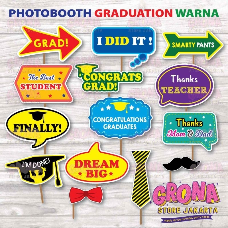 ACC Photobooth Graduation Warna / Aksesoris Foto Wisuda / Photo Props Graduation