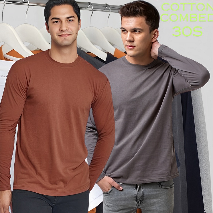 Katun Kaos Polos Lengan Panjang Pria Wanita Kaos Polos COTTON Lengan Panjang