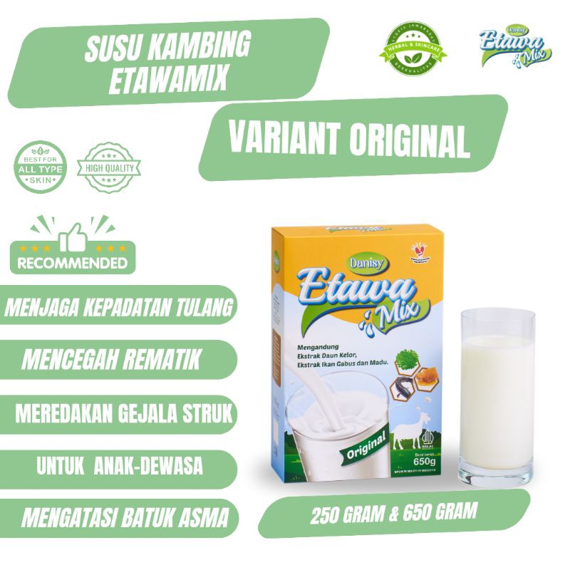 

SUSU KAMBING BUBUK ETAWAMIX RASA VANILA ORIGINAL 250 GR & 650 GR